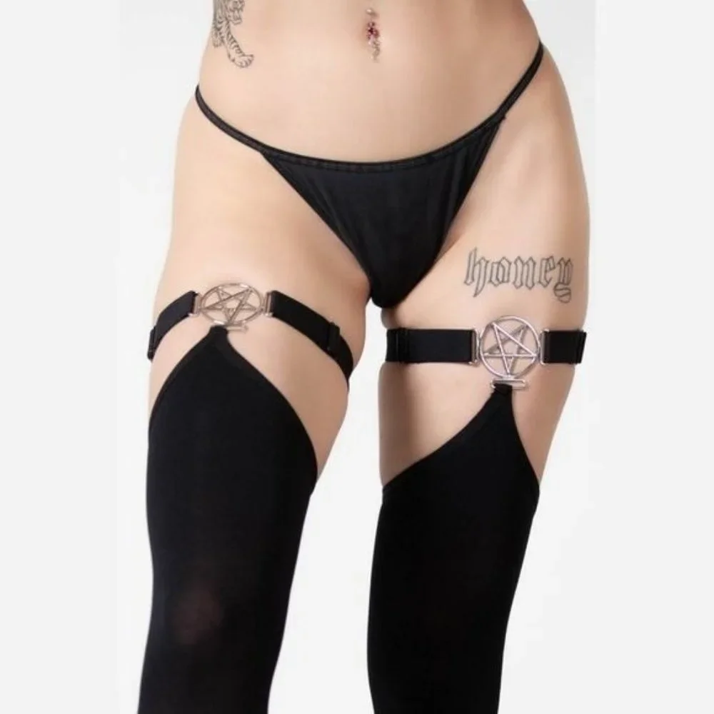 🆕️🆑️ LAST PAIR | Killstar Fiendish Stockings | Black Silver Hardware - Picture 6 of 8